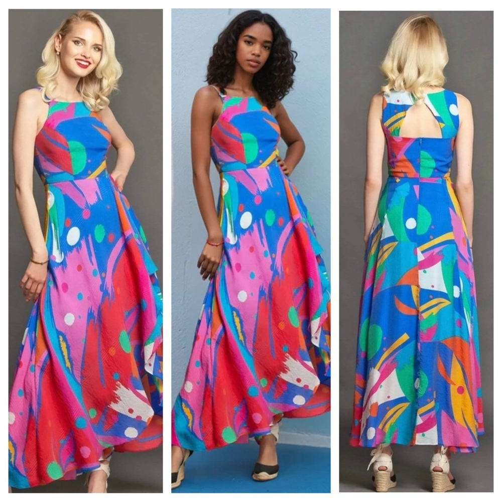Anthropologie Coconinna Jennie colorful abstract print maxi dress 23569